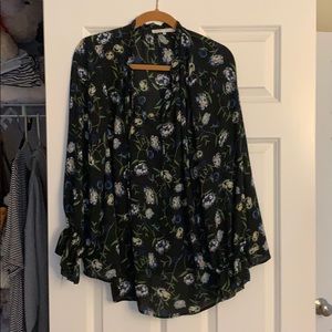 Dark multi-colored long sleeve peasant ish blouse